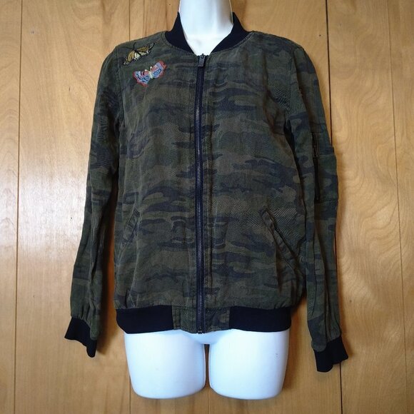 Sanctuary Women's XS Camo Bomber Jacket With Bird & Butterfly Embroidery Zip Up - Picture 1 of 5